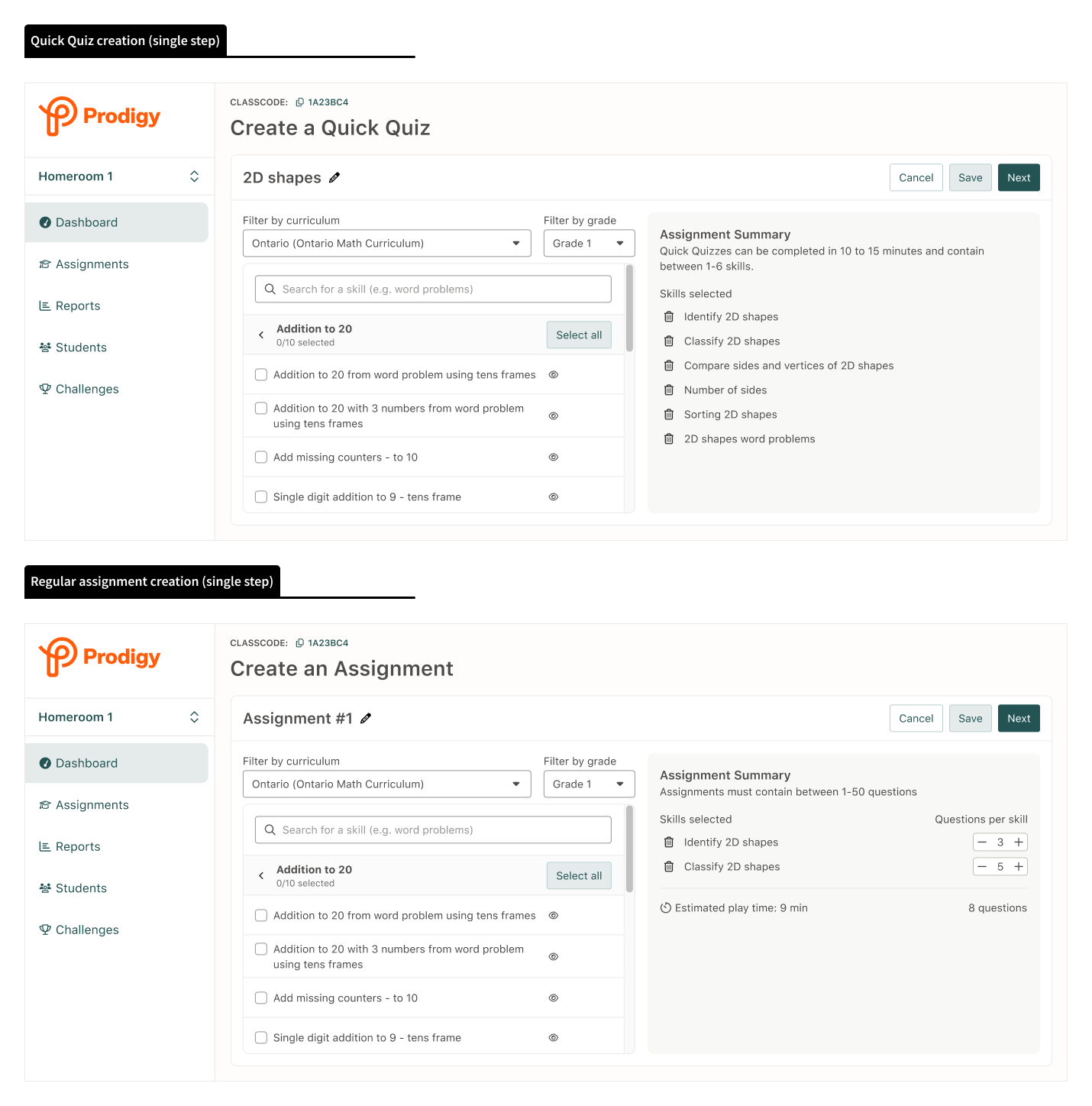 New assignment creation flow with dedicated page