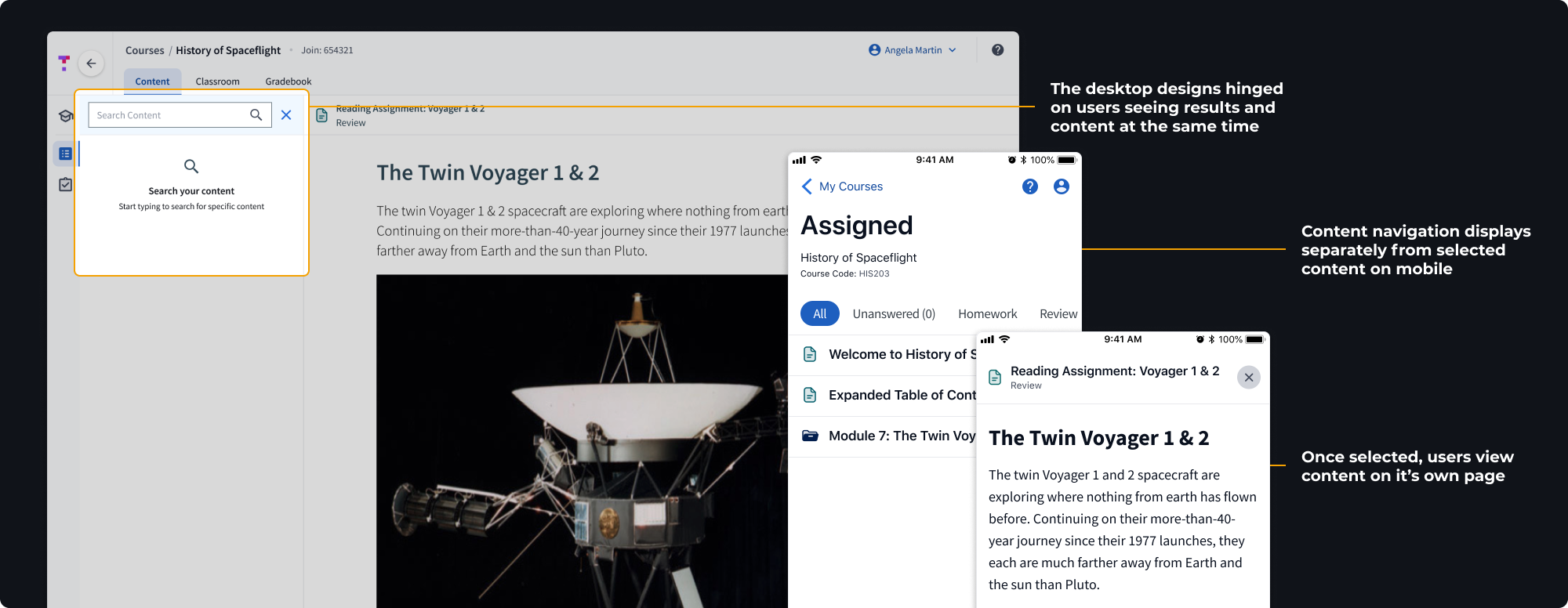 Comparison showing desktop design choices that don't translate to mobile