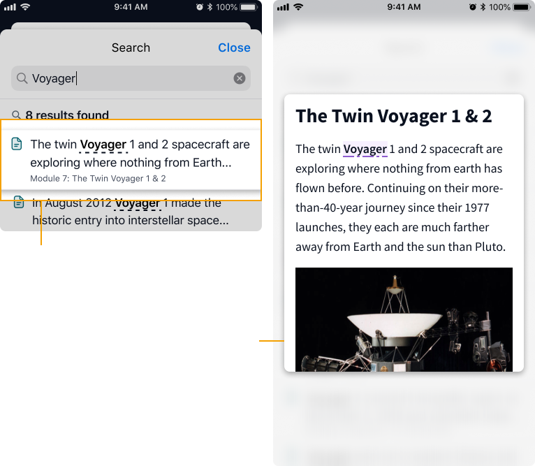Press and hold interaction showing content preview